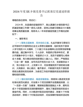 2024年度XX乡镇党委书记抓基层党建述职报告