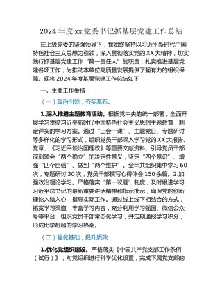 2024年度xx党委书记抓基层党建工作总结