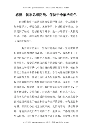 感悟：筑牢思想防线，保持干净廉洁底色（纪检监察干部队伍教育整顿心得体会）