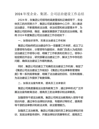 2024年度企业、集团、公司法治建设工作总结