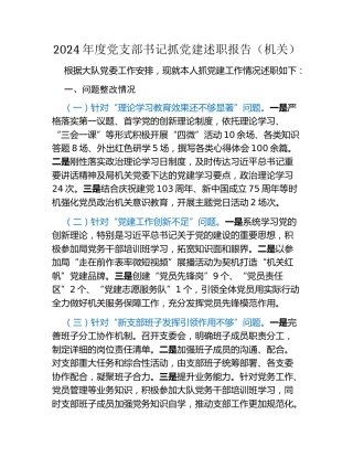 2024年度党支部书记抓党建述职报告（机关）