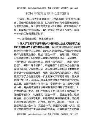 2024年度党支部书记述职报告