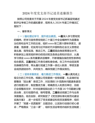 2024年度党支部书记述责述廉报告