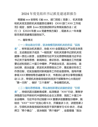 2024年度党组织书记抓党建述职报告