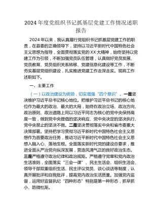 2024年度党组织书记抓基层党建工作情况述职报告