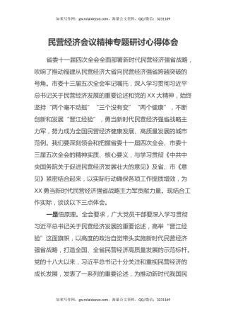 民营经济会议精神专题研讨心得体会 (2)