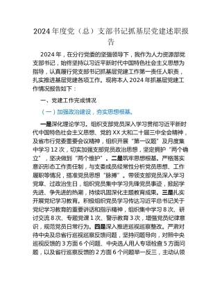 2024年度党（总）支部书记抓基层党建述职报告