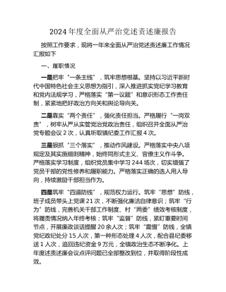 2024年度全面从严治党述责述廉报告