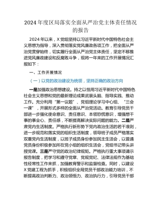 2024年度区局落实全面从严治党主体责任情况的报告