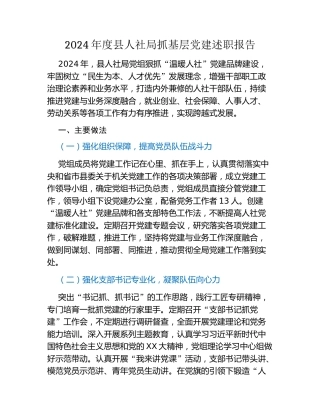 2024年度县人社局抓基层党建述职报告