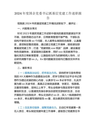 2024年度国企党委书记抓基层党建工作述职报告