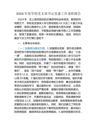 2024年度学校党支部书记党建工作述职报告