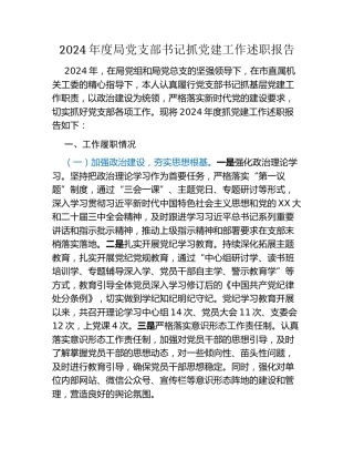 2024年度局党支部书记抓党建工作述职报告