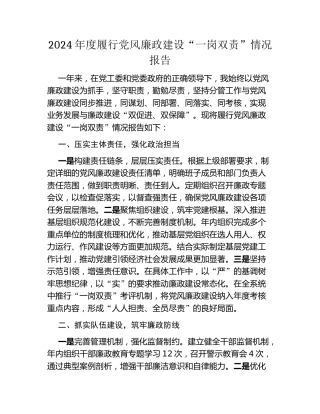 2024年度履行党风廉政建设“一岗双责”情况报告