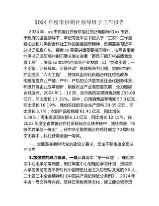 2024年度市供销社领导班子工作报告