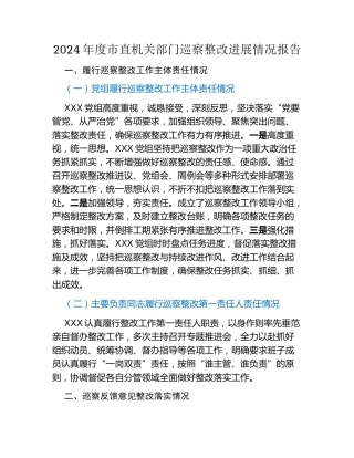 2024年度市直机关部门巡察整改进展情况报告