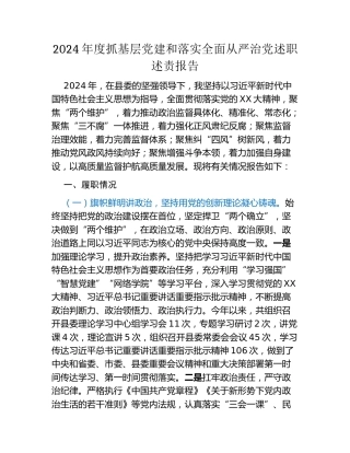 2024年度抓基层党建和落实全面从严治党述职述责报告