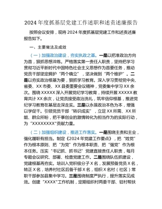 2024年度抓基层党建工作述职和述责述廉报告