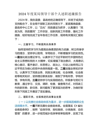 2024年度某局领导干部个人述职述廉报告