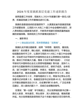 2024年度某镇抓基层党建工作述职报告