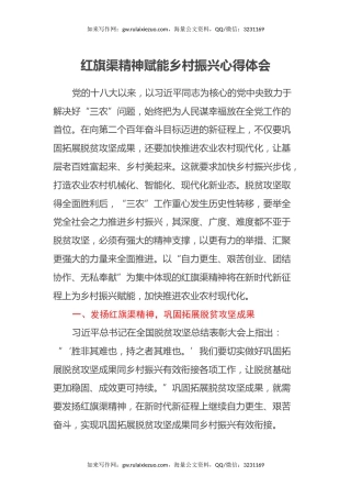 红旗渠精神赋能乡村振兴心得体会