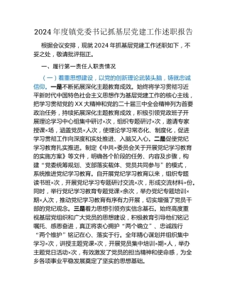 2024年度镇党委书记抓基层党建工作述职报告