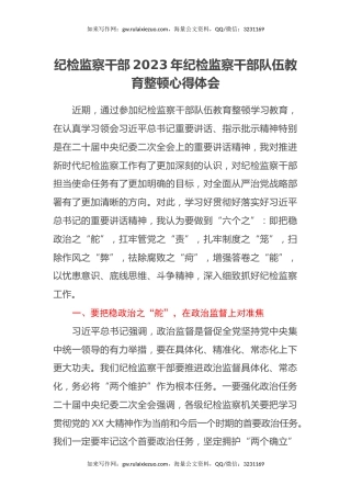纪检监察干部2023年纪检监察干部队伍教育整顿心得体会