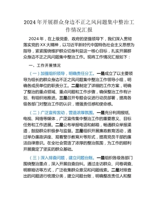 2024年开展群众身边不正之风问题集中整治工作情况汇报