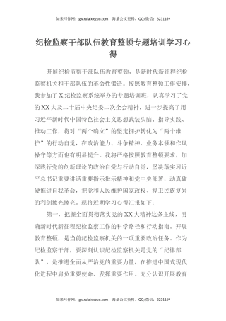 纪检监察干部队伍教育整顿专题培训学习心得体会