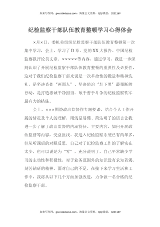 纪检监察干部队伍教育整顿学习心得体会