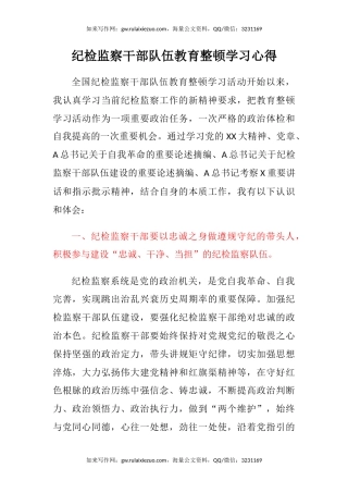 纪检监察干部队伍教育整顿学习心得体会（3）