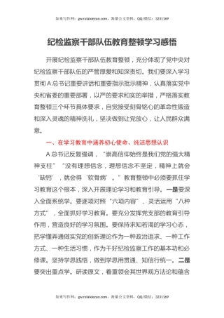 纪检监察干部队伍教育整顿学习感悟（心得体会）