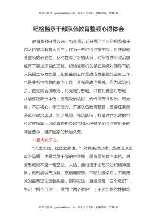 纪检监察干部队伍教育整顿心得体会