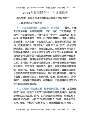 2024年抓基层党建工作述职报告（2）