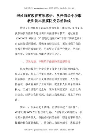 纪检监察教育整顿感悟：从忏悔录中汲取教训筑牢拒腐防变思想防线（心得体会）