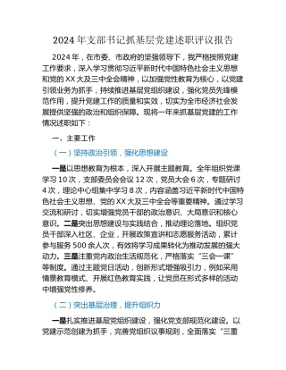 2024年支部书记抓基层党建述职评议报告