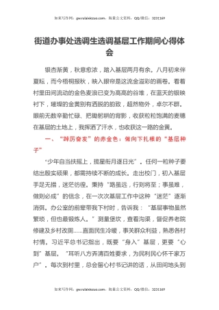 街道办事处选调生选调基层工作期间心得体会
