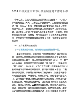 2024年机关党支部书记抓基层党建工作述职报告