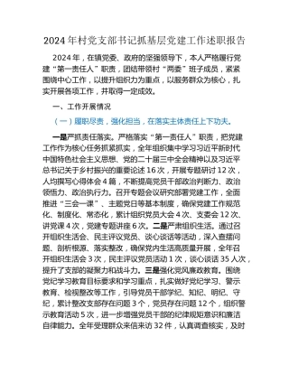 2024年村党支部书记抓基层党建工作述职报告