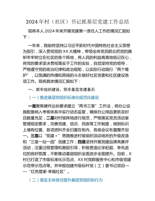 2024年村（社区）书记抓基层党建工作总结