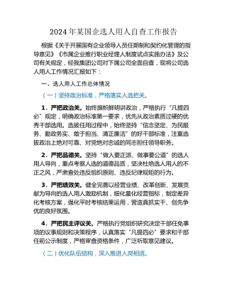 2024年某国企选人用人自查工作报告