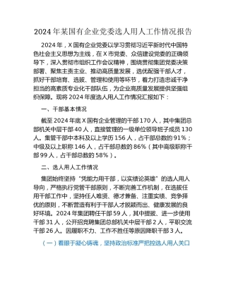 2024年某国有企业党委选人用人工作情况报告