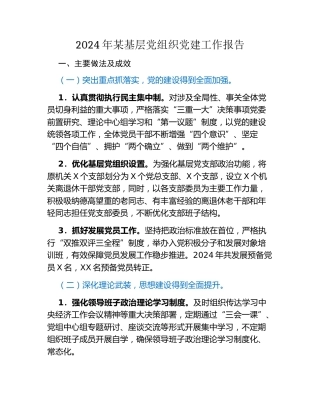 2024年某基层党组织党建工作报告