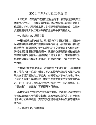 2024年某局党建工作总结