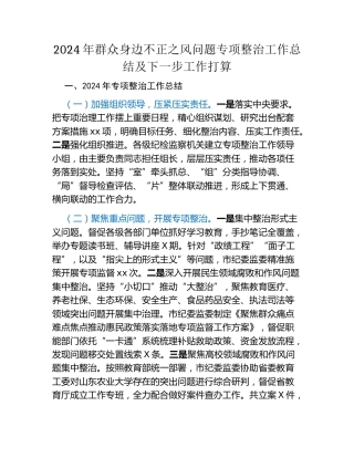 2024年群众身边不正之风问题专项整治工作总结及下一步工作打算