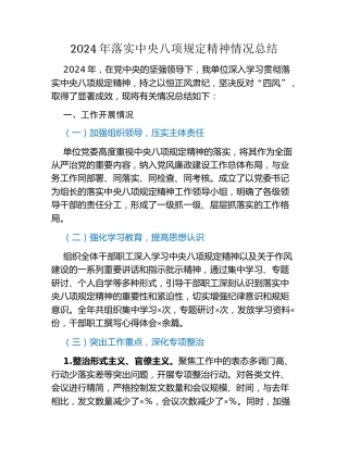 2024年落实中央八项规定精神情况总结