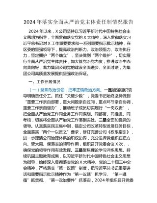 2024年落实全面从严治党主体责任制情况报告