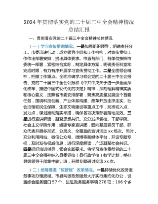 2024年贯彻落实党的二十届三中全会精神情况总结汇报