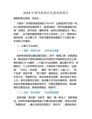 2024年领导抓基层党建述职报告