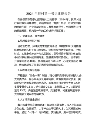 2024年驻村第一书记述职报告
